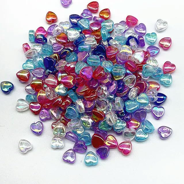 200 Stück Handgefertigte Herz-Perlen Aus Silberfolie-Glas – Bunt Gemischt Für Schmuck & Basteln