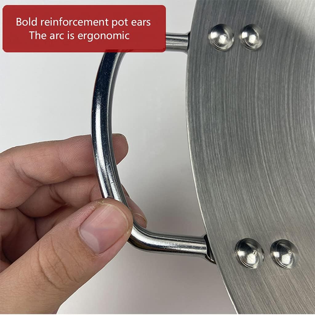 Thickened Round Bottom Double Ear Wok Made of Stainless Steel 30cm-47cm Modern Simplicity Non-Magnetic Uncoated Wok Heat Evenly Suitable for Home/Hotel/Restaurant/Commercial