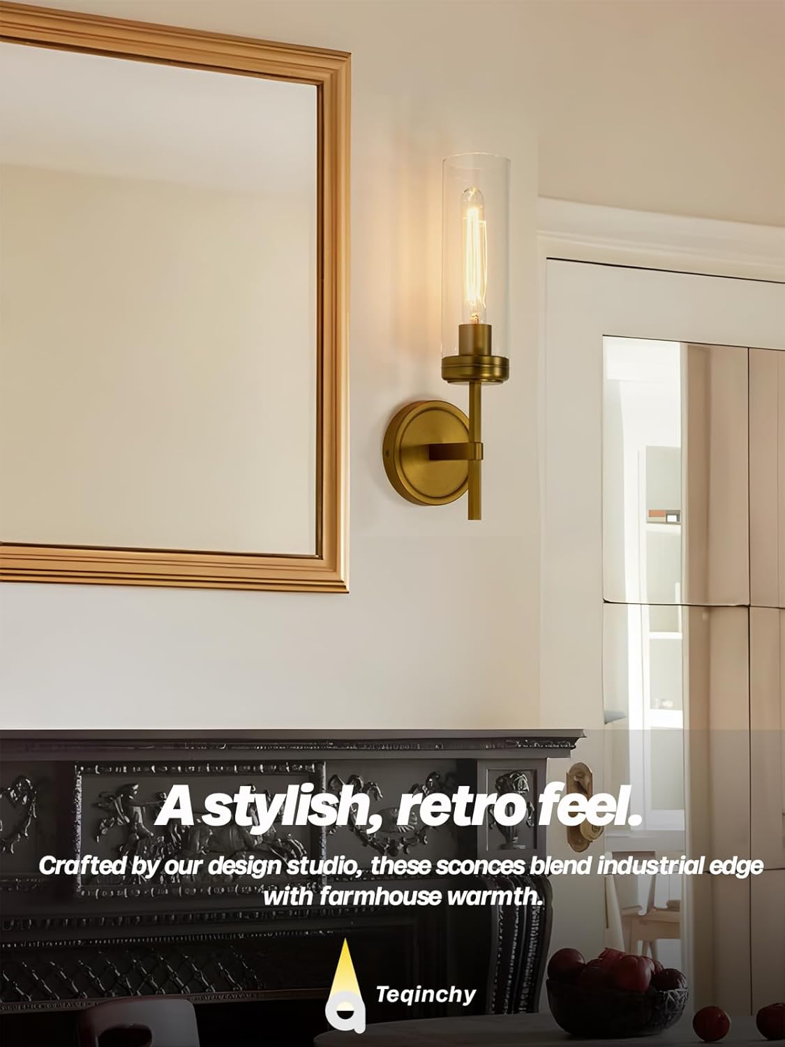 Modern Wall Sconces Set of Two Brass Gold Bathroom Vanity Light with Handblown Clear Glass Hardwired Wall Sconce Light for Bathroom Mirror Bedroom Livingroom Hallway Indoor