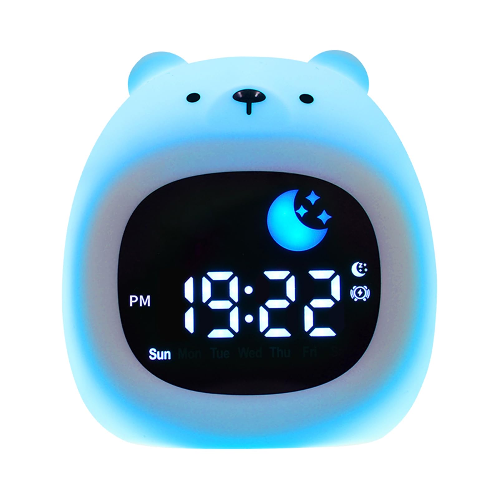 Alarm Clock with Night Light, Rechargeable Silicone Lamp Wake up White Noise Clock Cute Cartoon Animal Dog/Dinosaur/Cat/Bear/Owl/Cloud-Shaped Desktop Lamp, Digital Display Electronic Clock.Bear