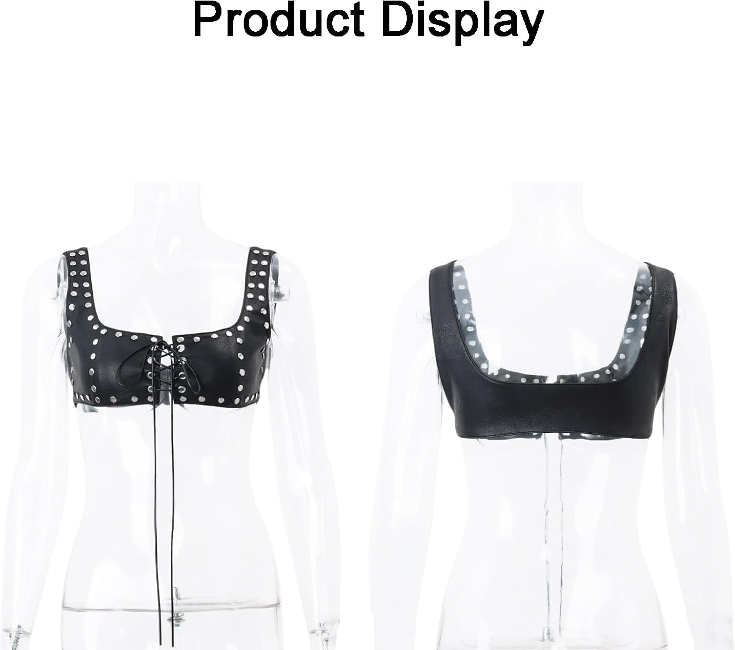 Women Sexy PU Leather Bra Tank Tops Punk Style Rivets Studded Black Cropped Vest Top Clubwear