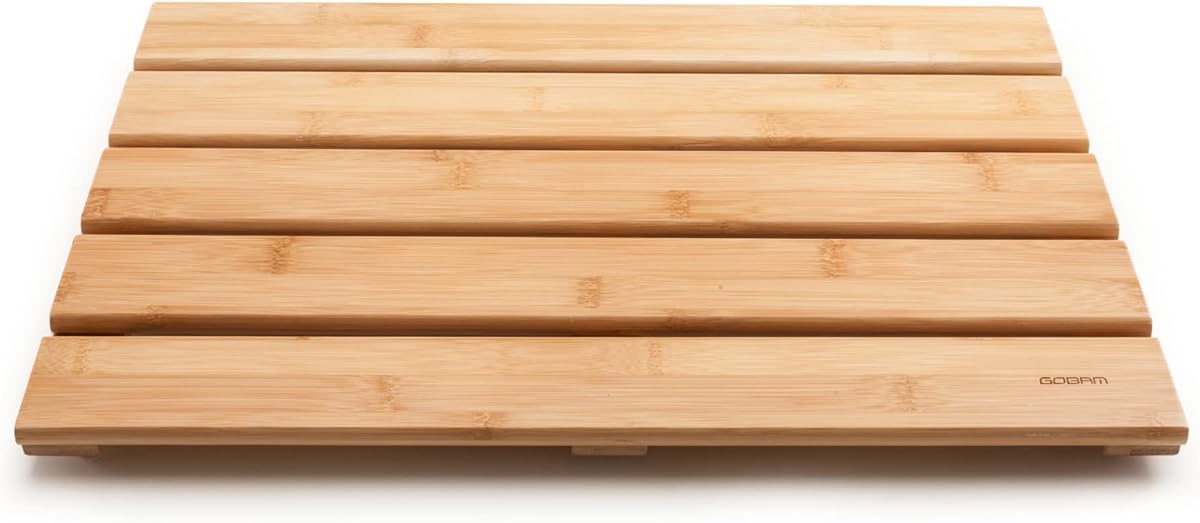 GOBAM Natural Bamboo Bath Mat - Non-Slip Shower & Bathtub Mat, Easy Clean Indoor & Outdoor Floor Mat for Spa, Sauna, Pool - Small 19.7 x 13 inches