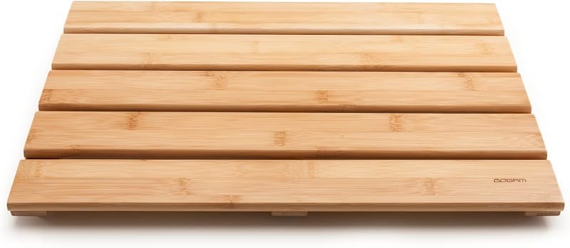 Alfombra de baño de bambú natural – Alfombra antideslizante para ducha y bañera, fácil de limpiar para interiores y exteriores para spa, sauna, pileta – Pequeña 19.7 x 13 pulgadas