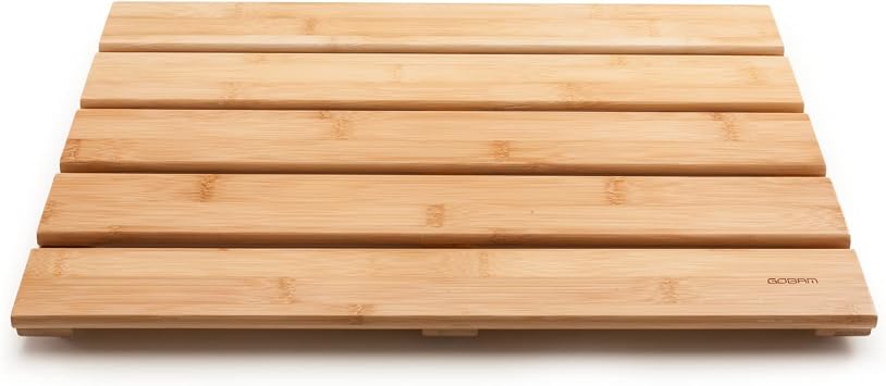 GOBAM Bamboo Bath Mat, Small, 19.7 x 13 x 1.3 inches - Non-Slip Floor Mat for Spa, Sauna, Kitchen...