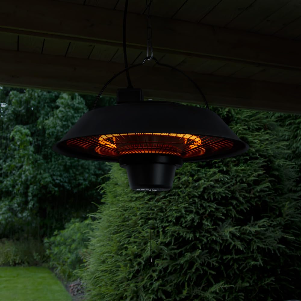 VONROC Chauffage infrarouge suspendu pour terrasse - Chauffage de plafond électrique avec télécommande - Minuterie - 2 niveaux de chauffage - Noir - 1500 W, 240 V