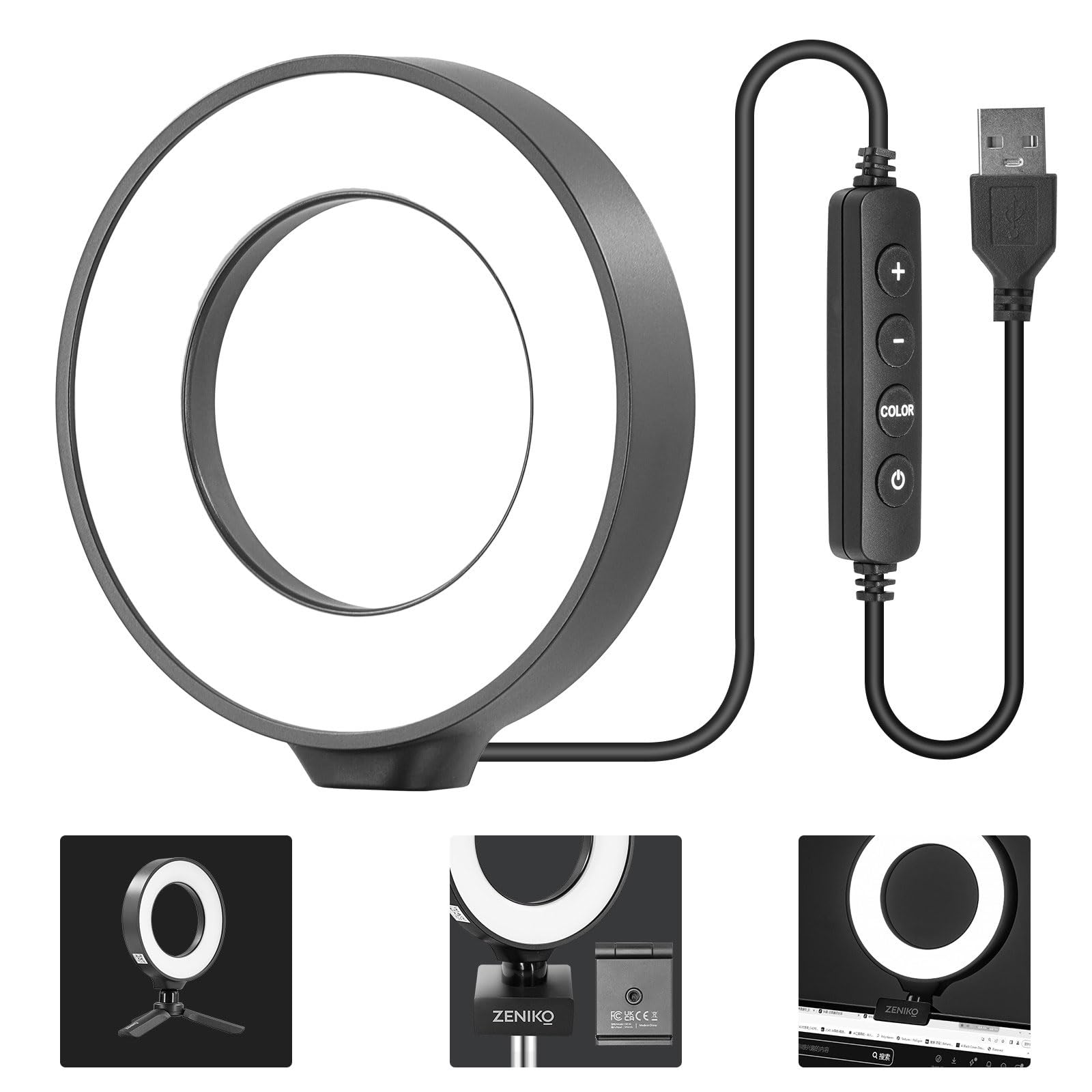 ZENIKO CR5 Bi - Illuminazione per videoconferenza, 5 pollici Bi-Color CRI95+ anello di luce per lavoro remoto, apprendimento a distanza, chiamata zoom, live streaming, trucco, ecc.
