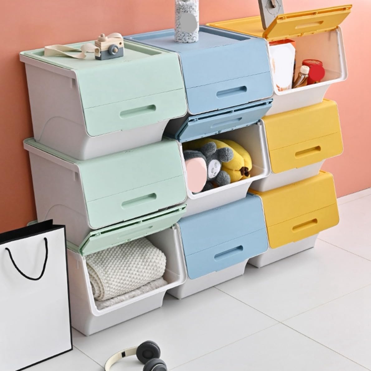 Amazon｜MJKQ9 収納ボックス フタ付き 前開き ワイド 深型 オープン