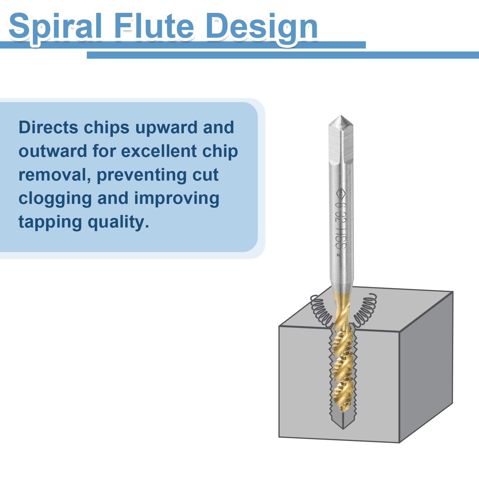 6-32 UNC Spiral Flute Thread Taps - Titanium Coated -4