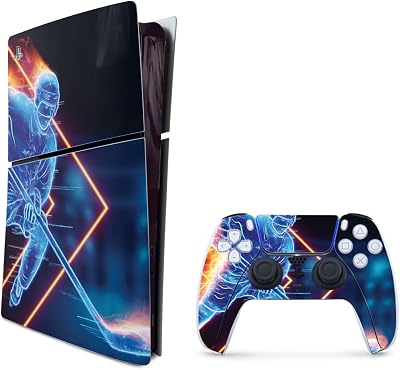 MightySkins Skin Compatible with PlayStation 5 Slim Digital Edition Bundle - Glow Hockey | Protective, Durable, and Unique Vinyl Decal wrap Cover | Easy to Apply | Made in The USA