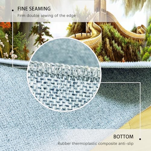 Feipuhome Art Oriental Style Landscape Area Rug The Great Wall Pine Tree Stone Tablet Pattern Carpet For Living Room Bedroom Low Pile Rugs 150X210Cm - 6