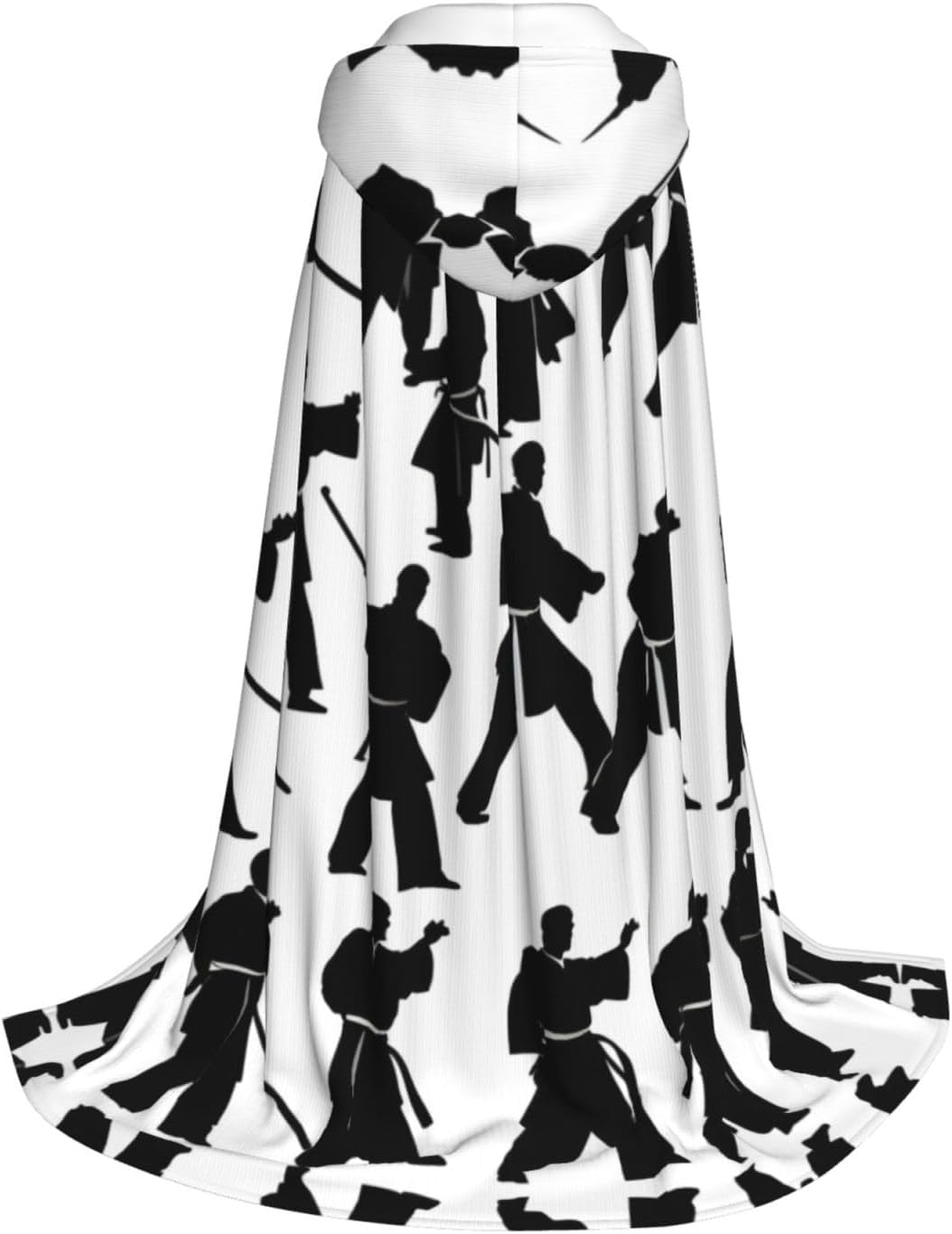 Silhouettes of Martial Arts print Wizard Hooded Robe Medieval Cape Renaissance Cloak for Men Women Halloween Costume