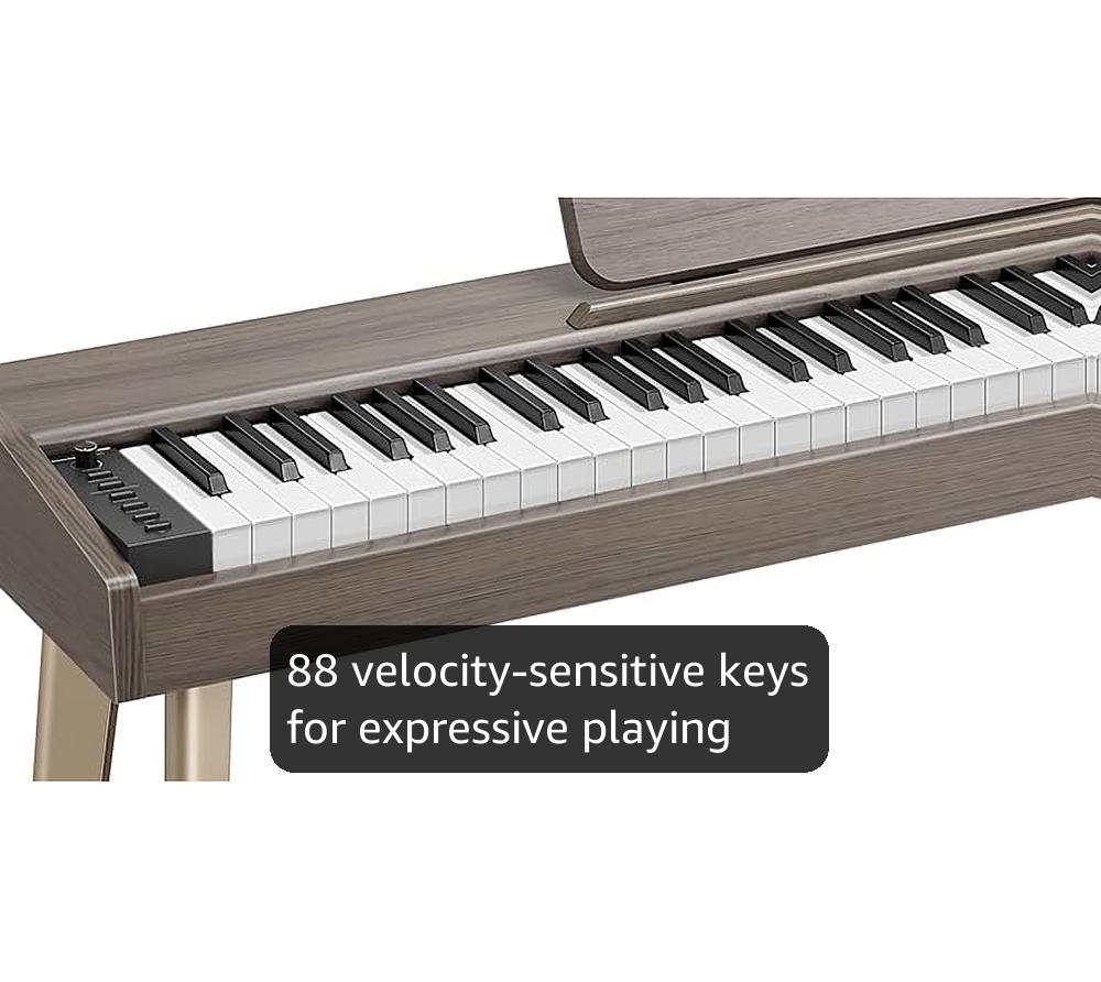 Donner DDP-60 88 Key Digital Piano for Beginner, Electric Keyboard with Velocity-Sensitive Keys, 128 Voices, 83 Rhythms, 8 Reverb Effects, 5 Strength Curves, Auto Chord, Gray