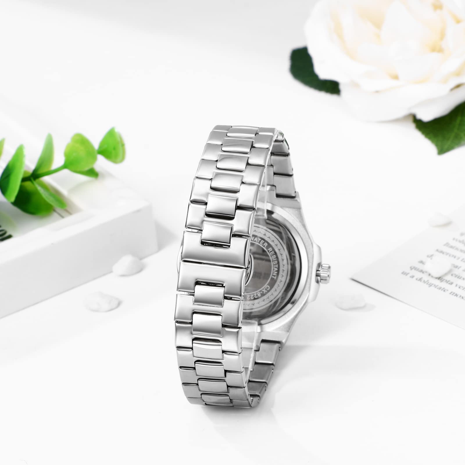 JewelryWe Męski zegarek kwarcowy, damski zegarek modny kwadratowy romb pudełko w skali świecącej barowej świecące wskazówki solidny pasek ze stali nierdzewnej