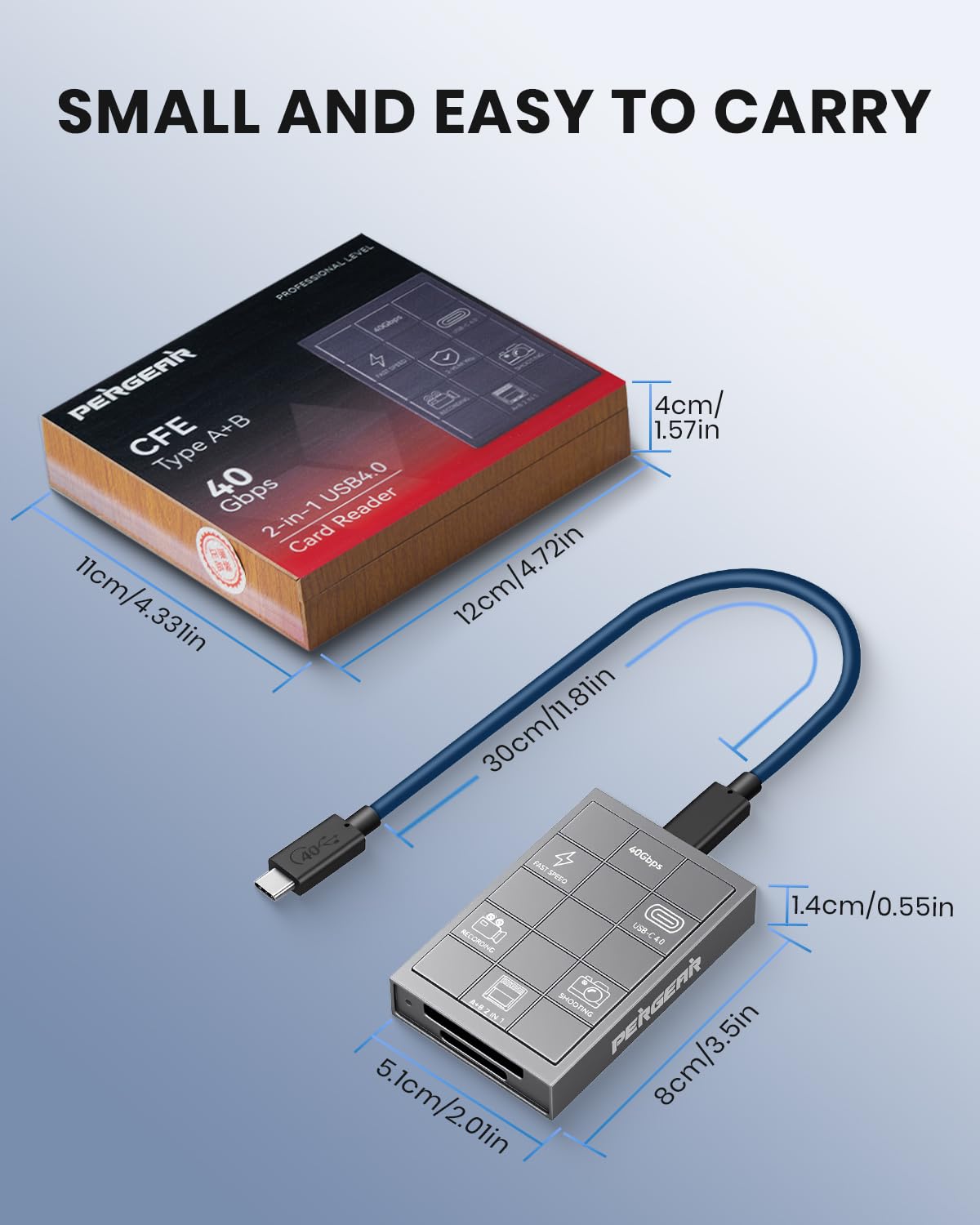 PERGEAR Professioneller CFexpress 4.0 Typ A Kartenleser, USB Typ C 40 Gbit/s Typ C auf CFexpress Typ A+B 2-in-1 Kartenleser, Hochgeschwindigkeitsübertragung für Windows/Mac/Linux/Android/iPad