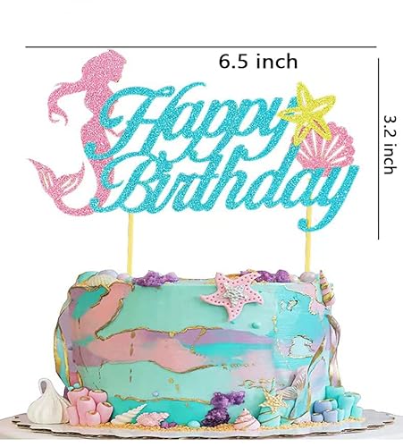 Glitter Mermaid Cake Decoration Mermaid Theme Cupcake Topper And Cake Topper For Birthday Party Contains Mermaid Tail,Starfish,Shell Classic Pattern Designs #TOP3