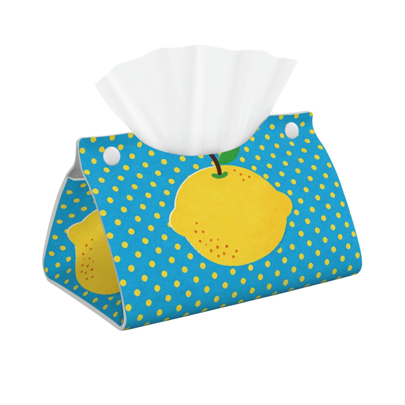 Blue Yellow Dot Long Leather Tissue Box Cover-Waterproof PU Leather Tissue Holder for Bathroom, Decorative Rectangular Tissue Case