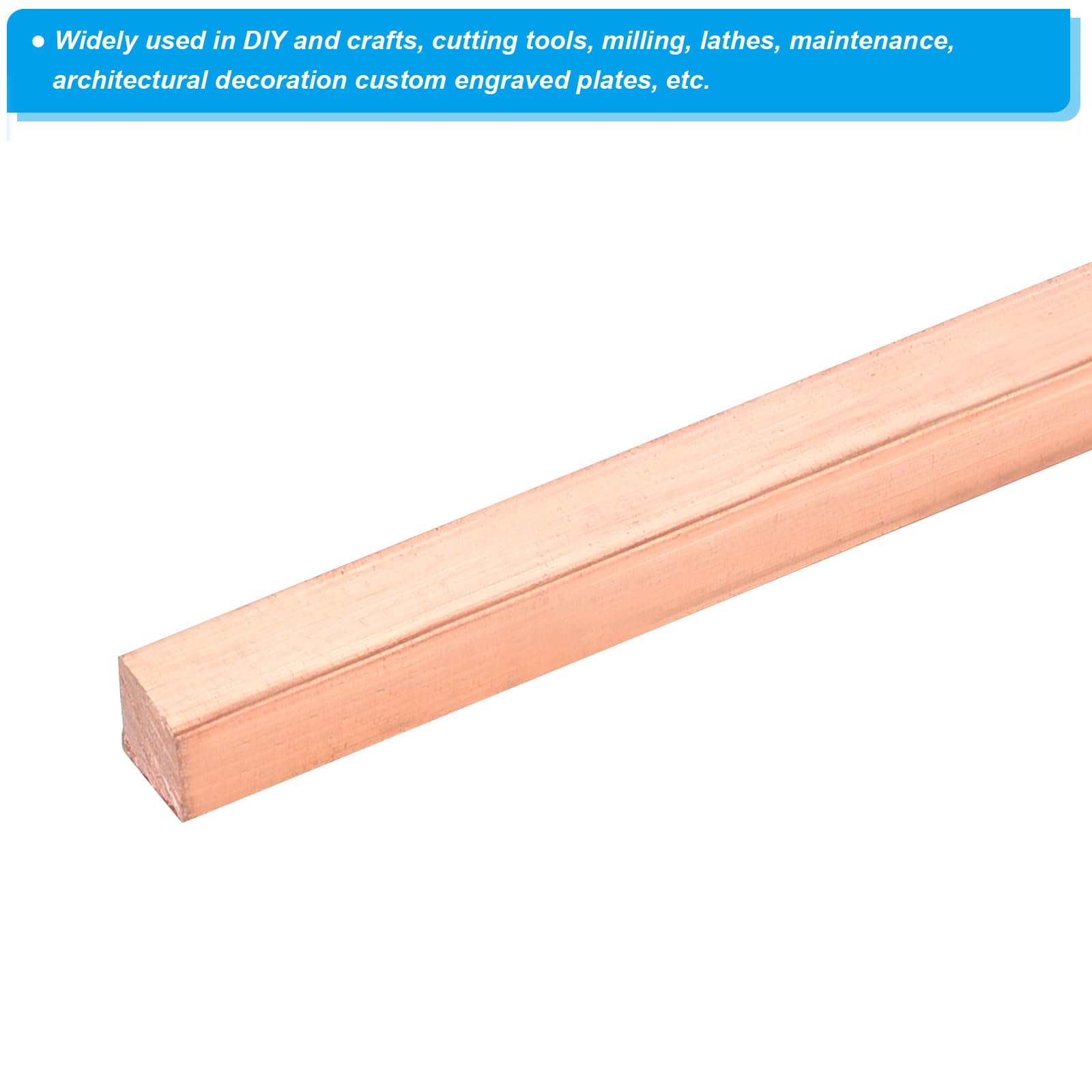 PATIKIL Barra Quadrata in Rame T2 da 0,2x0,2x19,69", Solido Materiale Piatto per La Lavorazione, La Manutenzione, La Decorazione Architettonica Elettrica, Rame