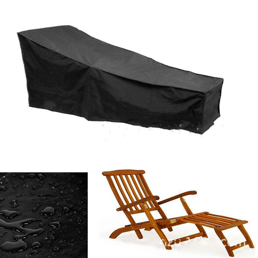 Juego de 2 fundas impermeables para tumbonas de jardín, para exteriores, tela Oxford, 208 x 76 x 41 – 79 cm, color negro