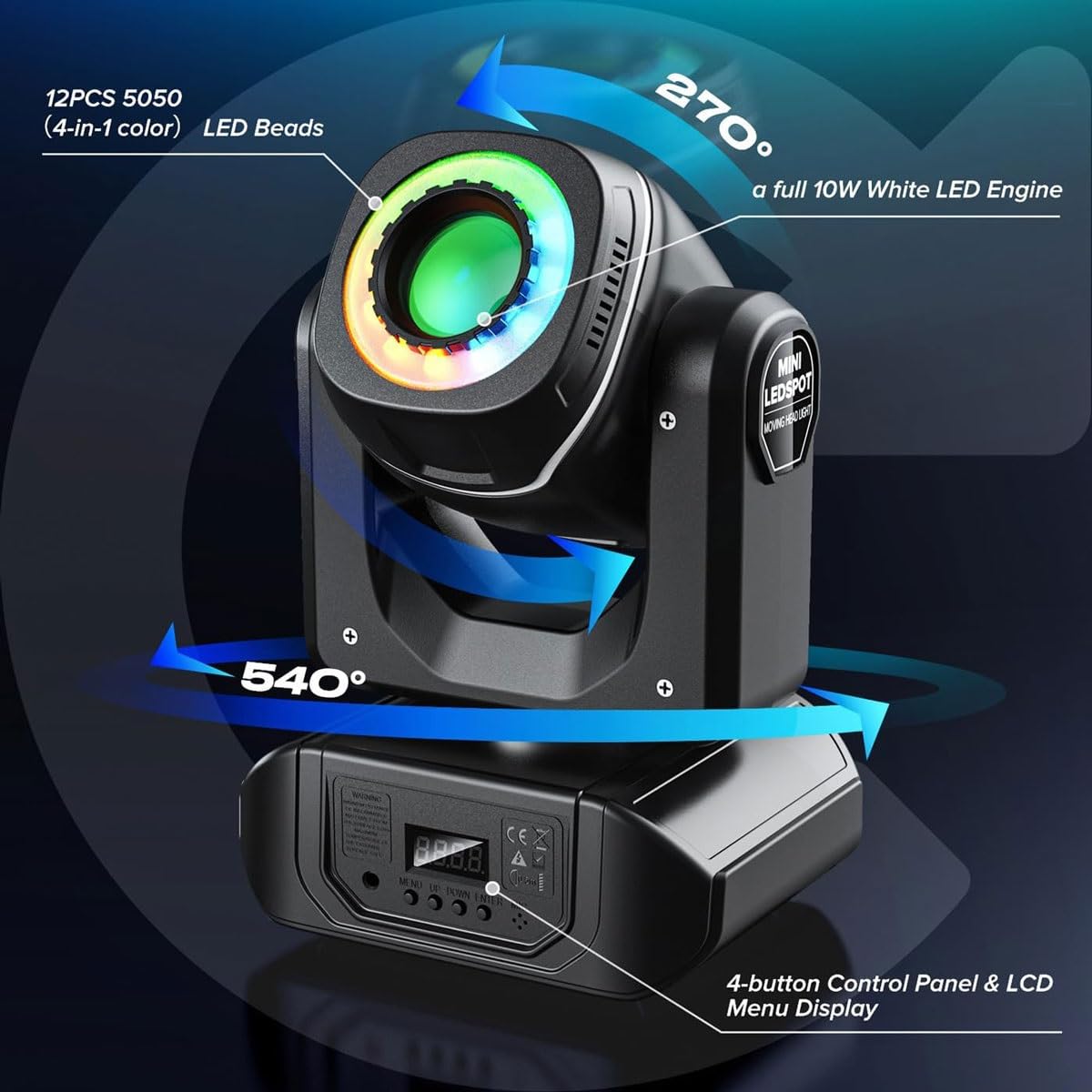 DJ-Moving-Head-Licht,Stroboskop-Spot-LED-Bühnenlicht mit DMX-Controller und Fernbedienung,8 Muster und Farben,Dithering und Rotationsgeschwindigkeit einstellbar,Party-Disco-Lichter for den Innenbereic