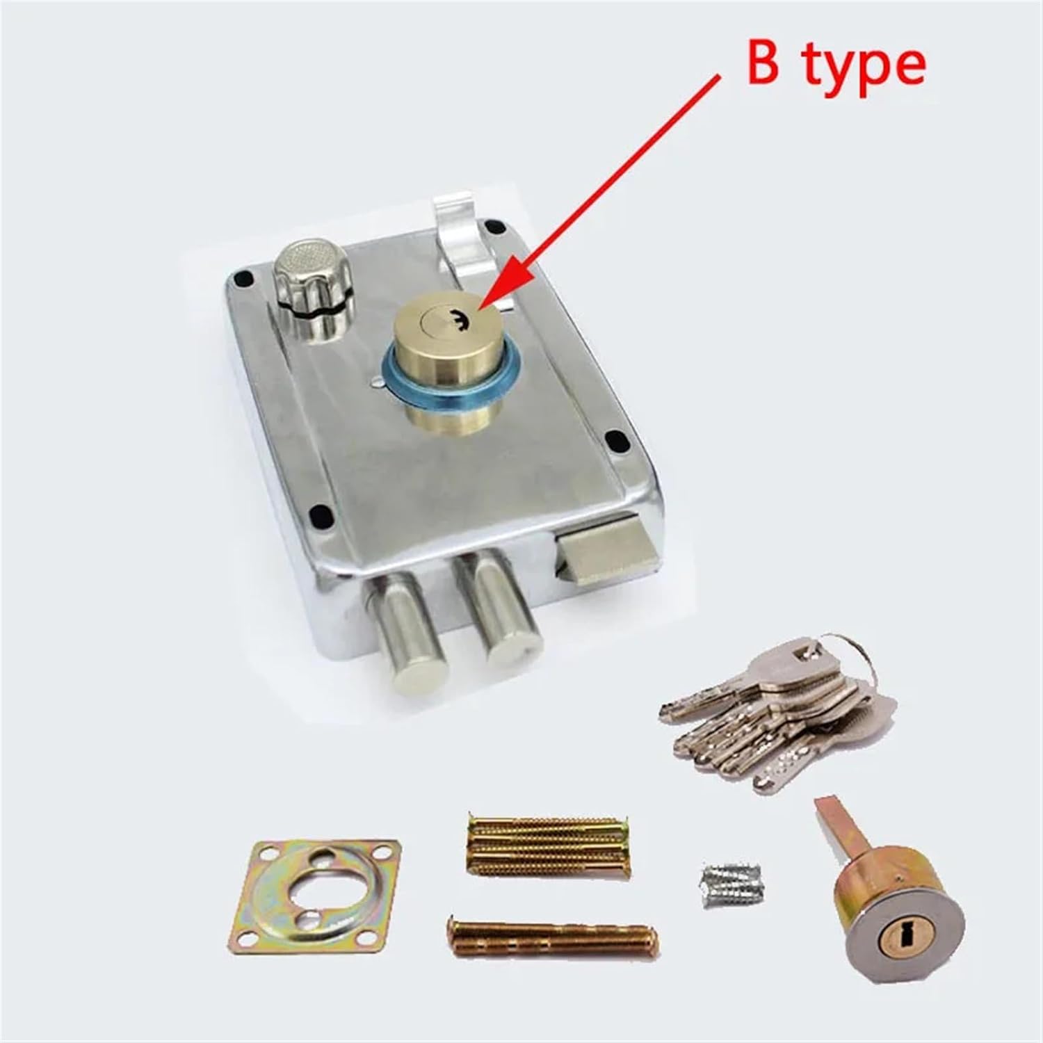 Door Lock Strong Deadbolt Home Security Universal Exterior Accessory Stainless Steel Multiple Insurance Smooth 1Pcs(B Type-Left,Without deadbolt)