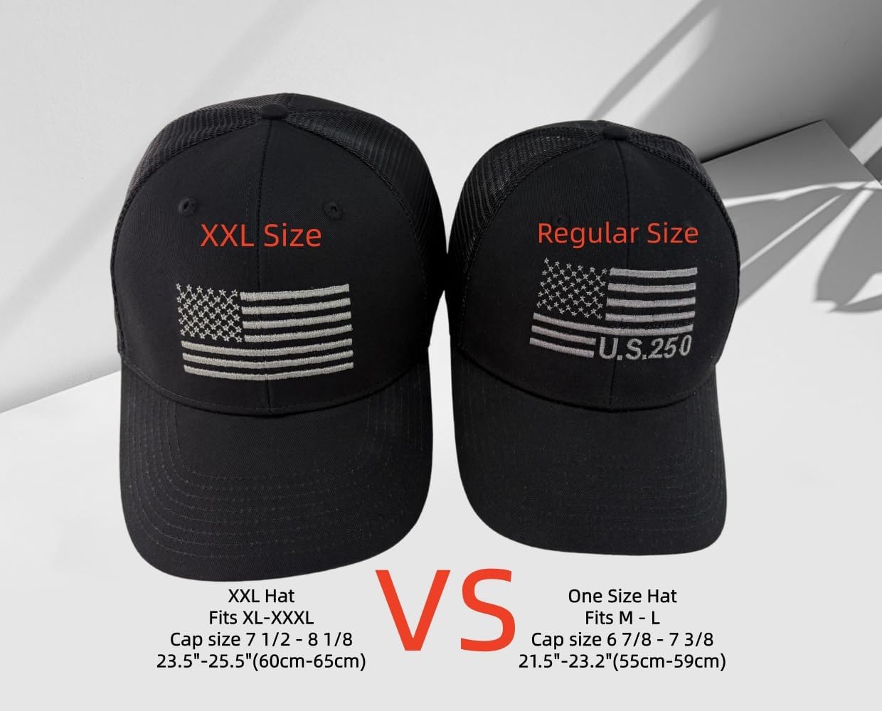 American Flag Trucker Cap, Regular & XL-3XL, Big Head Snapback Patriotic Baseball Hat (Up to Size 8)