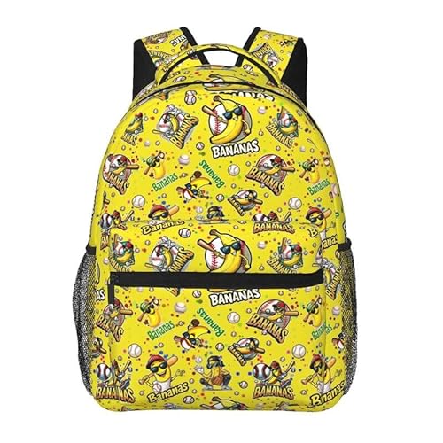 Funny Banana Baseball Backpack, Large Capacity Lightweight Carry-On Yellow Backpack,