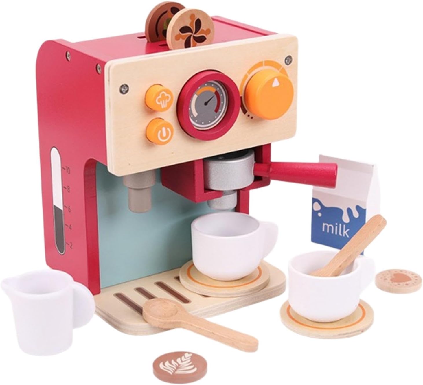 Toy Coffee Maker with Cups, Coasters, Spoons Educational Small Appliance Toy