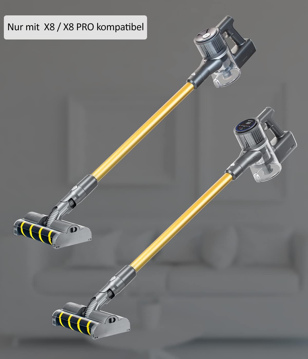 Two INVICTUS X8 vacuum cleaners with the 360° electric brush attached