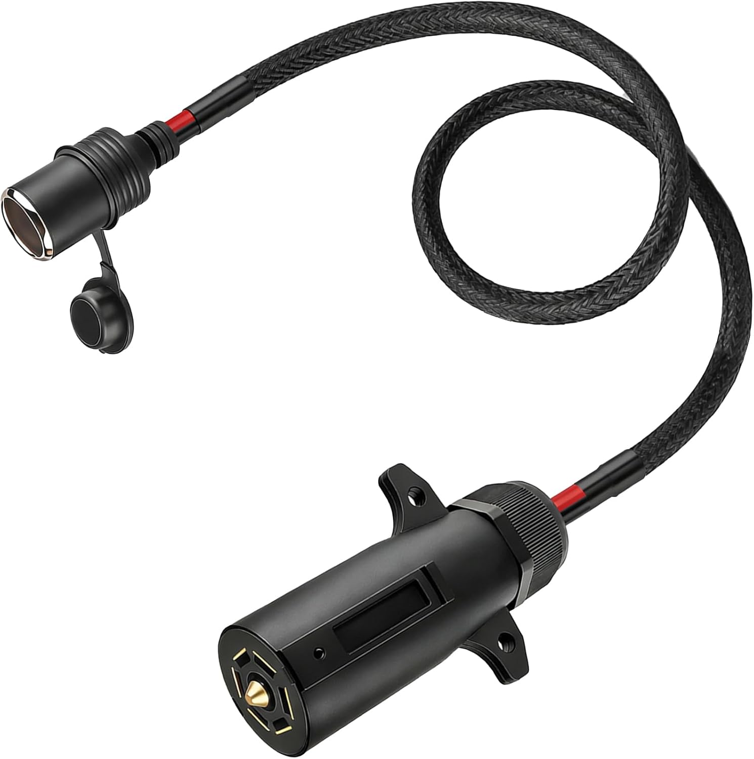 10AWG 7-Way Power Access, 2Ft 7 Pin Trailer Plug to Female Cigarette Lighter Power Cable, 12V Power Source 7 Pole Trailer Plug to Car & Motorcycle Battery Charger Cable for RV Truck Trailer