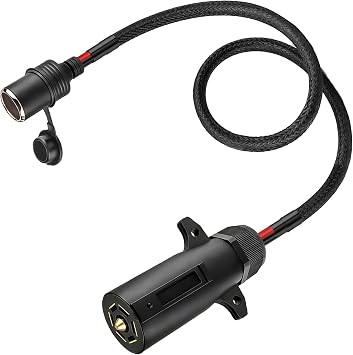 10AWG 7-Way Power Access, 2Ft 7 Pin Trailer Plug to Female Cigarette Lighter Power Cable, 12V Power Source 7 Pole Trailer Plug to Car & Motorcycle Battery Charger Cable for RV Truck Trailer