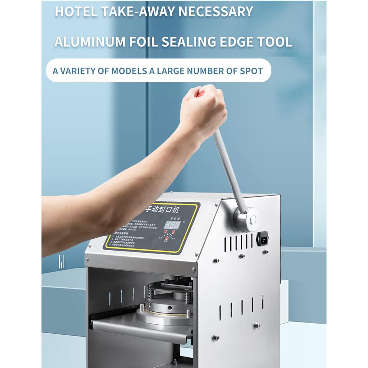 Selladora de cajas semiautomática de 1,1 kW, para cajas de plástico, ideal para restaurantes y tiendas de bebidas, hasta 350 cajas por hora