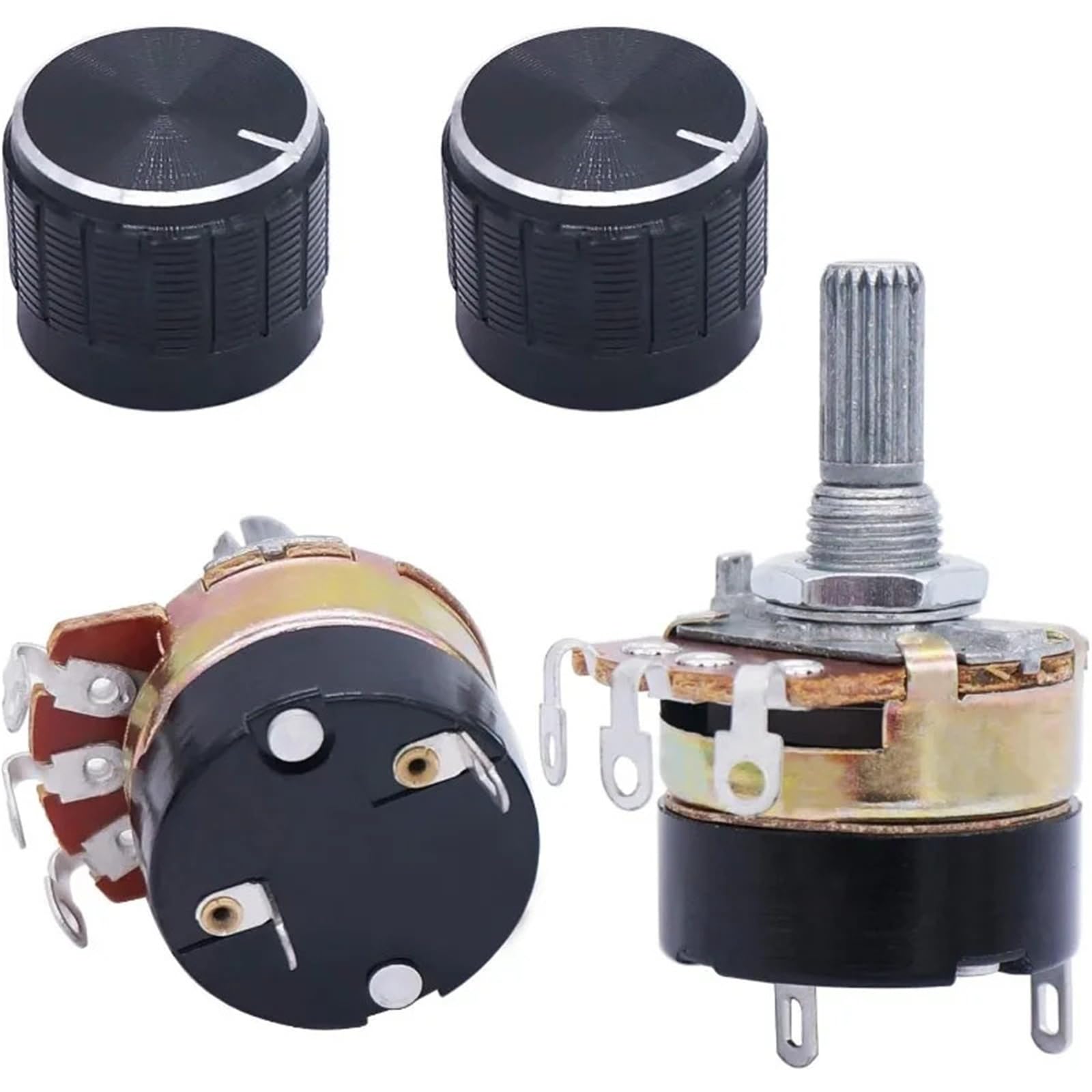 2Sets WH138 B5K B10K Ohm Single Linear Taper Dimmer Potentiometer mit Schalter und schwarzer Legierung 2Pcs(500K Ohm)