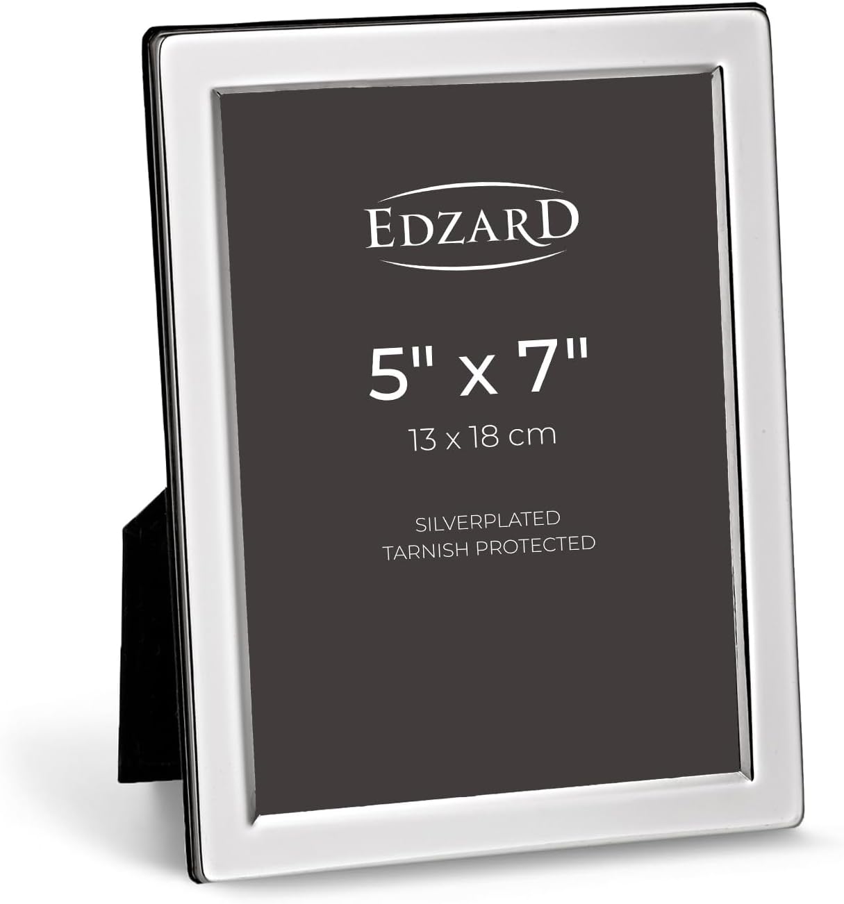 Edzard Silver Plated Photo Frame 5"x7" 13x18 cm Salerno, Non-Tarnishing, High Gloss Finish, Real Glass Front & Premium Velvet Back, Portrait or Landscape Display - Elegant Wedding Gift