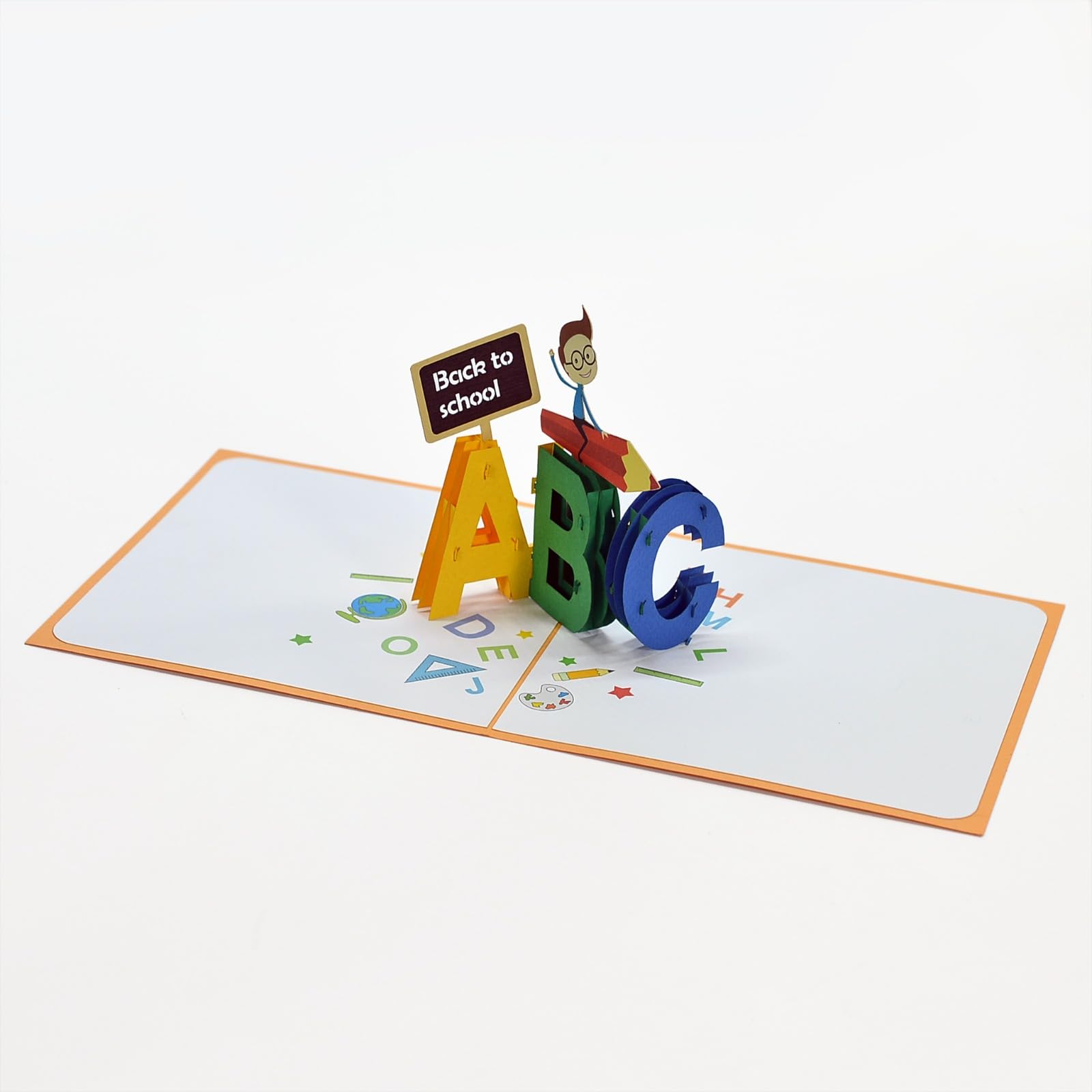 iGifts And Cards Tarjeta de felicitación desplegable 3D de bienvenida de regreso a clases, regalo de inicio de año escolar de 6 x 6 pulgadas con sobre, ideal para el primer día de escuela, alegría