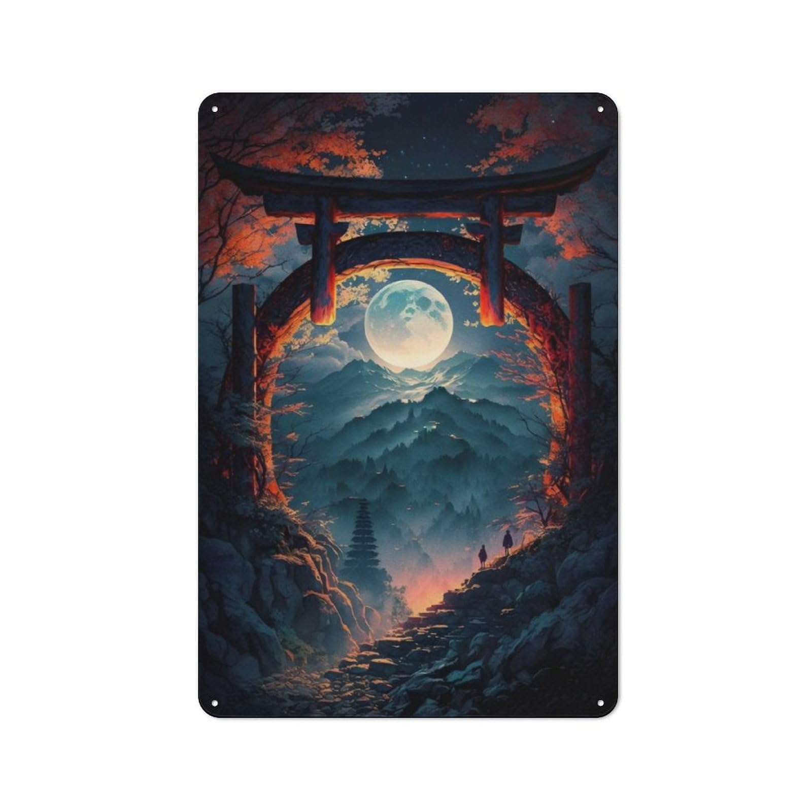 Junmoney Moonlight And Orange Gate Vintage-Inspired Tin Sign 30X20cm For Garage Or Workshop, For Garage, Workshop And Man Cave Decoration