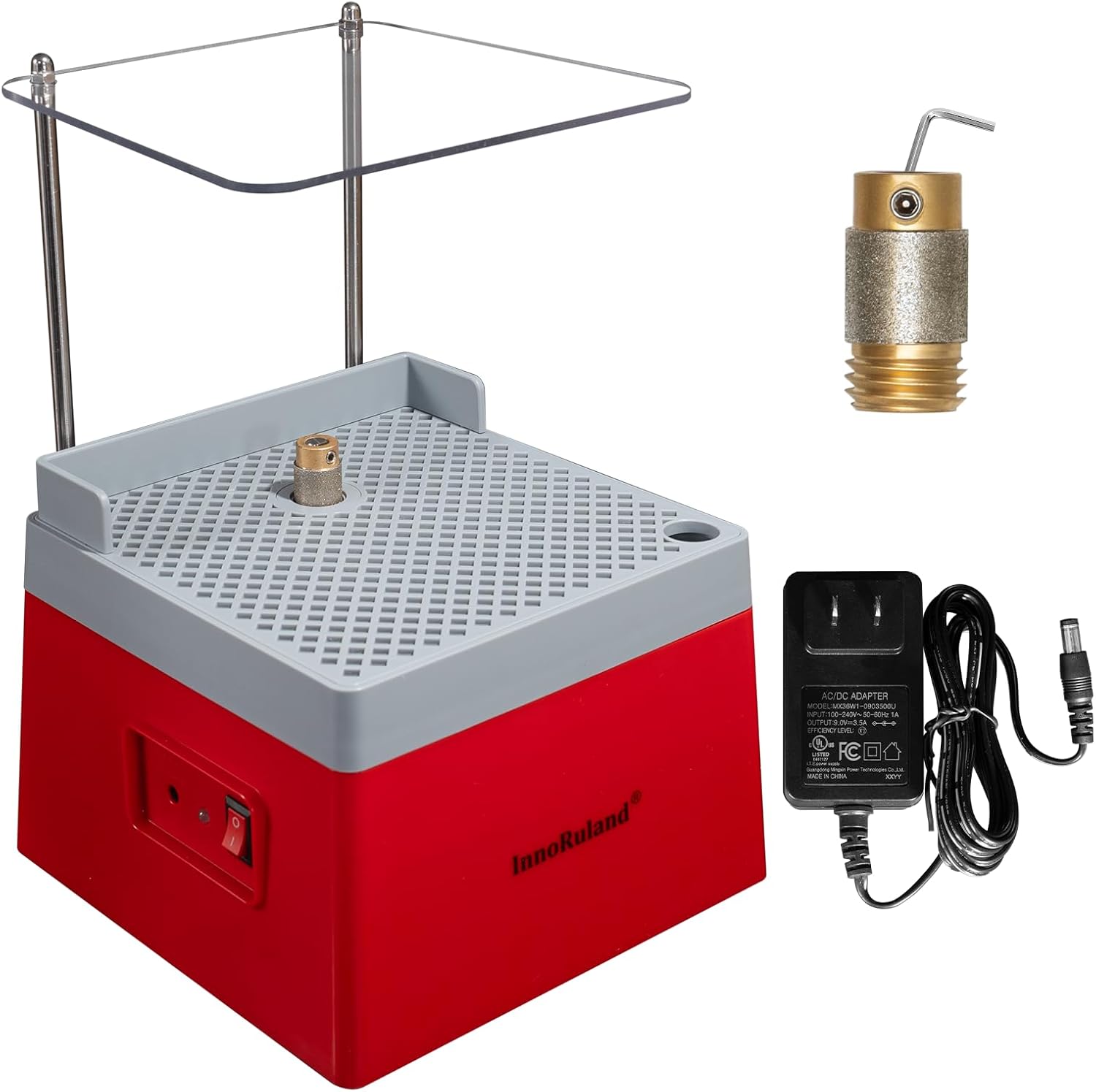 Stained Glass Grinder Mini DIY Grinding Tool, 9V 3.5A Portable Glass Grinder Kit with 5/8" Diamond Grinder Bit for Glass Processing Arts Etc. (Red)