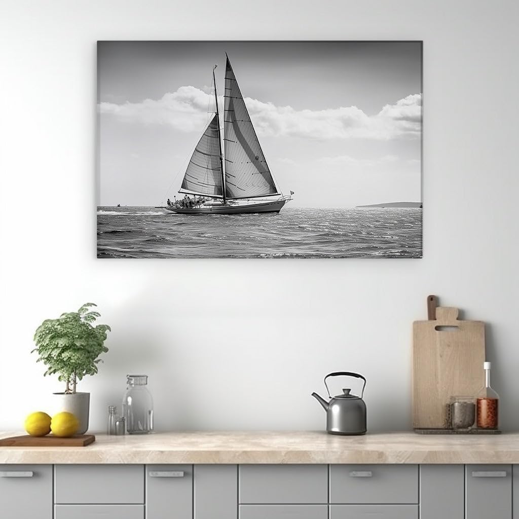 Canvas for Living room. Sailing into the Stormy Adventure Embracing the Thrill Amidst Clouds and Waves, 27 x 18 inch Canvas Wall Art - Ready to Hang