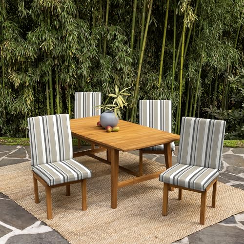 Image of Arden earthFIBER Outdoor Dining Chair Cushion, 20 x 20, Rain-Proof, Fade Resistant, Taupe Grey Boardwalk Stripe