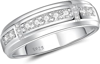 Mens Wedding Band AAAAA CZ 925 Sterling Silver Ring Promise Engagement Eternity Rings For Him Size 8-12