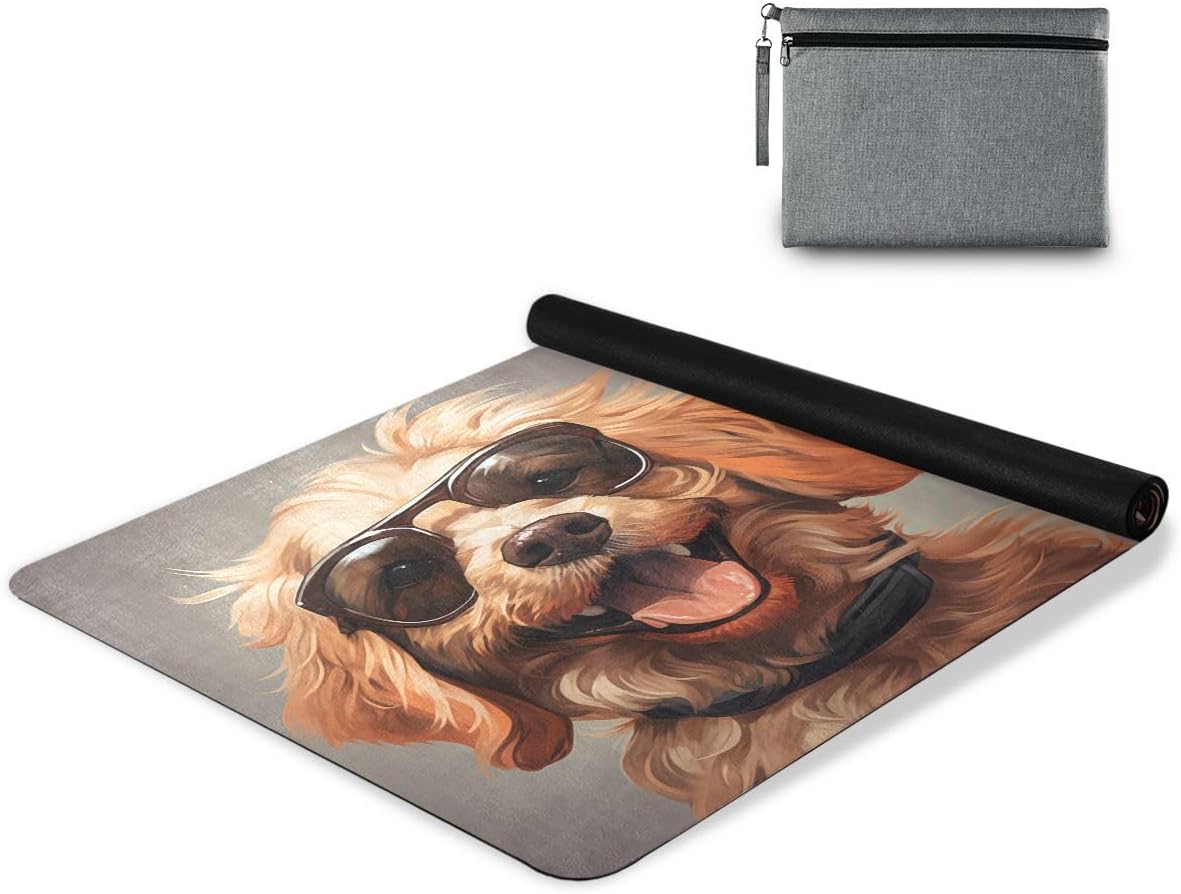 ALAZA Dog with Sunglasses Yoga Mat Non Slip Fitness Exercise Mat, Workout Mat for Yoga, Pilates and Floor Exercises