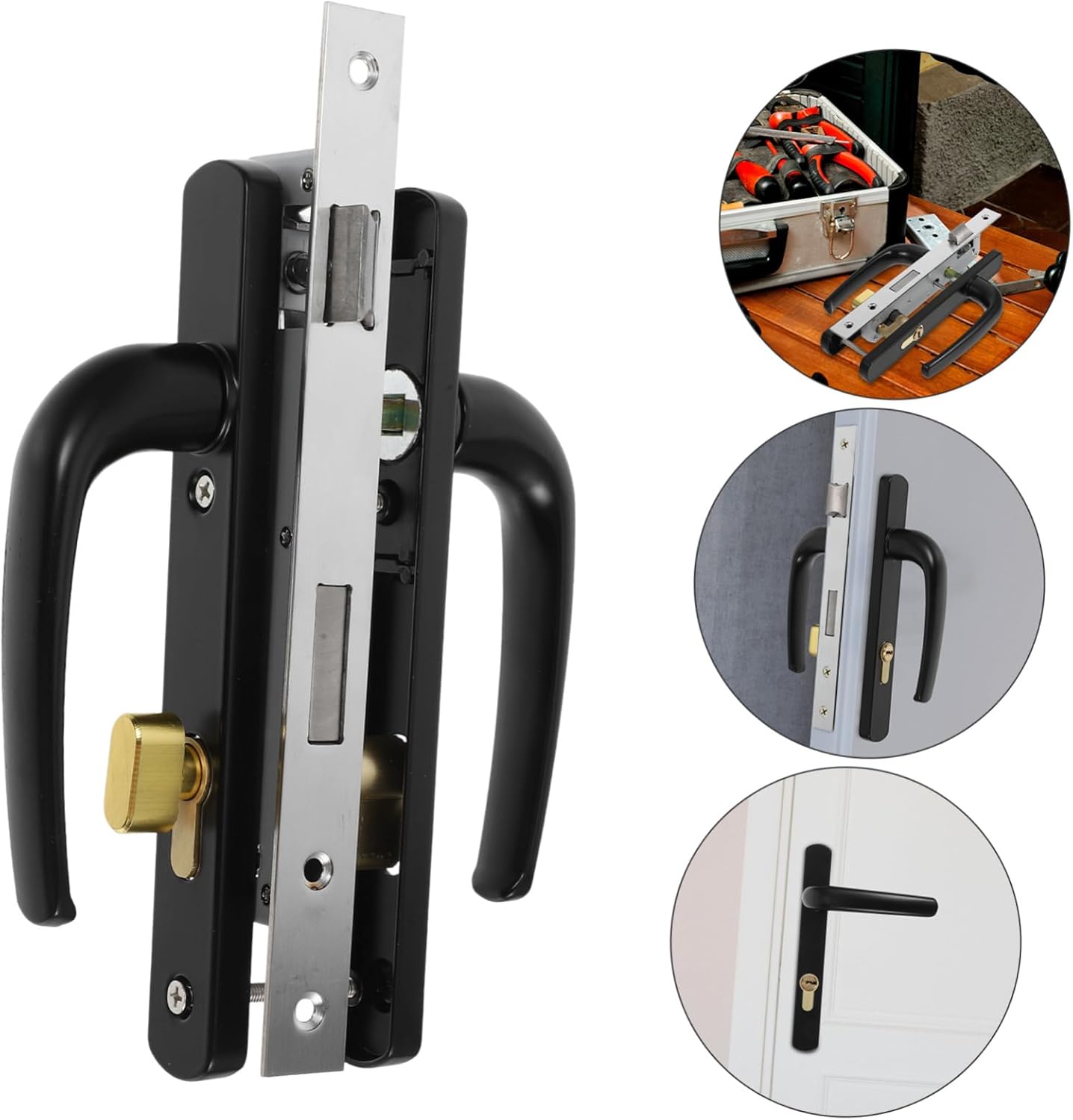 Aluminum Alloy Storm Door Handle Replacement with Lock Heavy Duty Black Entrance Lever for Front Door for Home Apartments and Hotels Complete