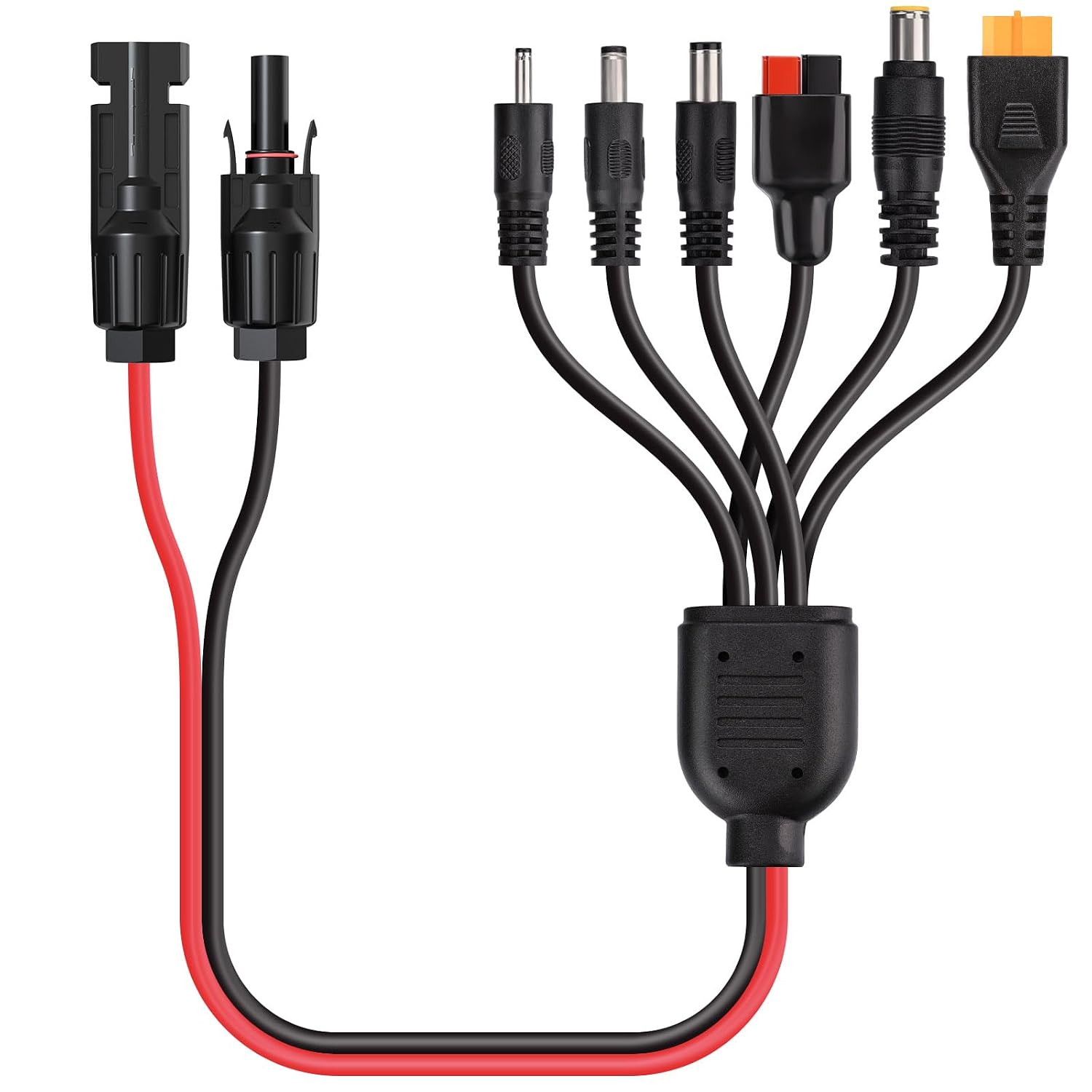 ELFCULB 6-in-1 Solar Panel Connector Kit, 12AWG Solar to XT60, Anderson, DC7909, DC6530, DC35135, DC5521 Connector Cable for Portable Station Solar Panel Generator(2FT)