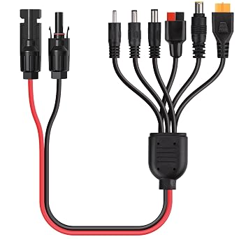 ELFCULB 6 in 1 Solar Adapter Cable Kit 12AWG 2FT for Power Stations | Multi-connector solar cable with stranded tinned copper wire for portable power stations, solar panels, and outdoor charging.