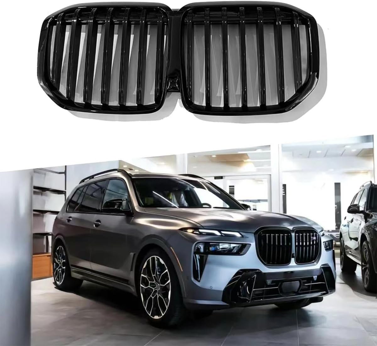 Front Grill Fit for 2023 2024 BMW X7 G07 LCI Front Grill Replacement Front Bumper Grill Front Kidney Grille for BMW Accessories Single Slat Glossy Black
