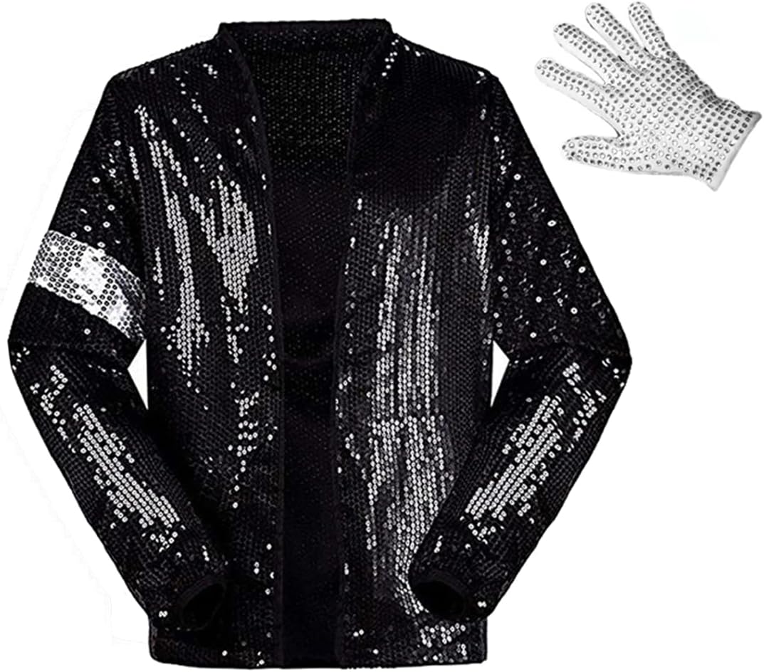 Mens Sequin Jacket Dance Top Costume with Glove
