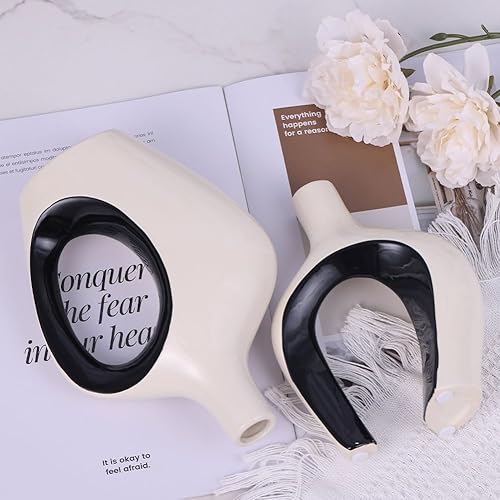 Miniatura 4 de Juego de 2 jarrones de cerámica en blanco y negro, decoración de granja, decoración de chimenea, decoración de repisa y estante, decoración del