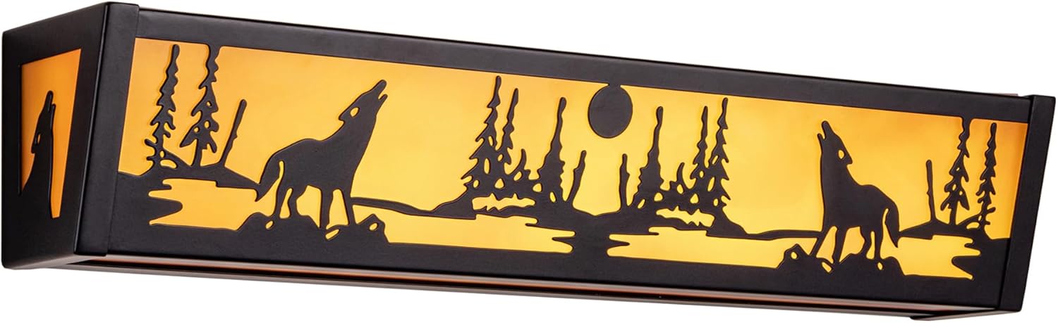 TOCHIC Farmhouse LED Bathroom Vanity Light Fixtures, Rustic Wildlife Wolf Vanity Lights Over Mirror, Black Forest Western Sconces Wall Lighting for Bathroom, Cabinet, Powder Room, Living Room, 24" L