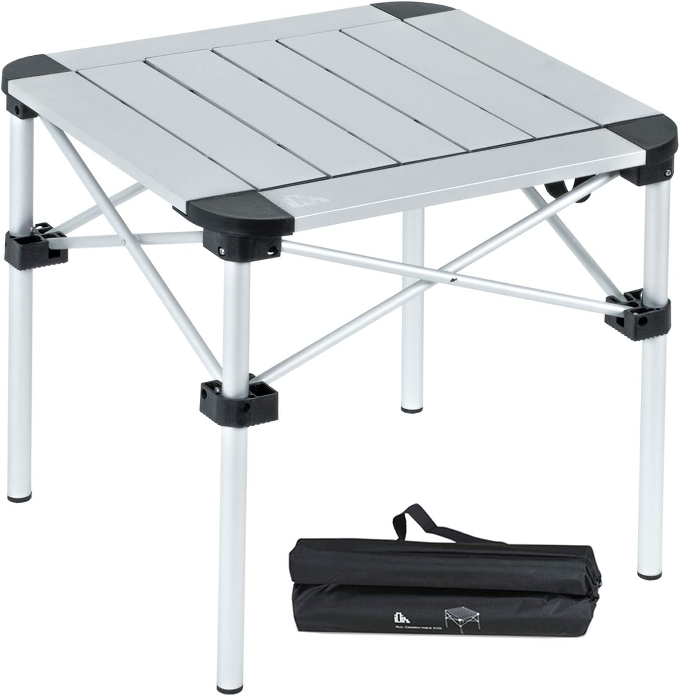 Lightweight Stable Alu. Folding Square Table Roll Up Top with Carry Bag for Camping Picnic Backyards BBQ Camp Kitchen (Silver, S)