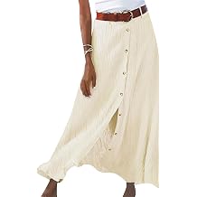 Women Button Front Flowy Maxi Skirt A Line Pleated High Waist Ruffle Hem Skirt Casual Basic Beach Skirts