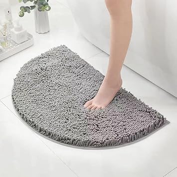 Semicircle Absorbent Bathroom Rug Thickened Soft Chenille Non-Slip Floor Mat Machine Washable Mat Dries Quickly Shaggy Foot Pad for Bedroom Living Room Light Gray, 19.7-31.5in